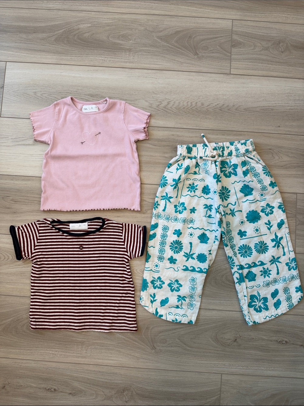 Zara Kids Pink Ruffle-Trim Tee by - Soft Short Sleeve Top and Hawaii theme pants